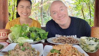 ซุปหน่อไม้ ซุปมะเขือทอดปลานางกรอบๆ  Bamboo Shoots Salad Eggplant Salad Fry Crispy Fish