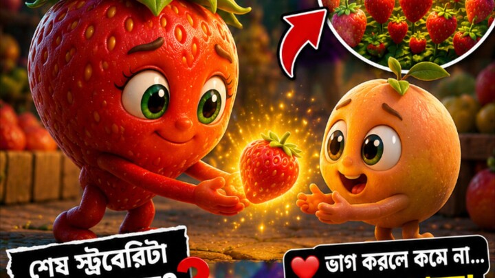 একটা মাত্র স্ট্রবেরি… আর তার জন্য বদলে গেল পুরো ফলের শহর! 😱🍓✨কিন্তু বলো তো, তুমি হলে শেষ স্ট্রবেরি