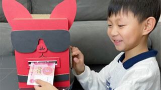 自制狗汪存钱罐，压岁钱被一张张吃进狗嘴里