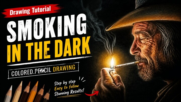 Smoking in the dark. drawing using colored pencils