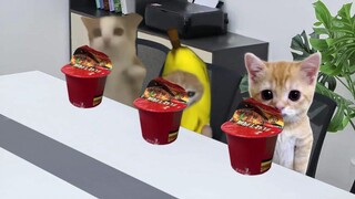 Kucing Pisang dan boneka kucing Happy dimasukkan bersama untuk memasak mie instan, tapi ini adalah F