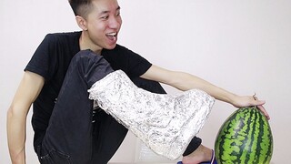 将100米锡箔纸缠在腿上，用锤子敲成大铁靴，能否一下秒杀西瓜？
