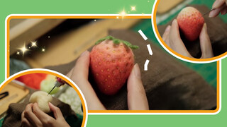 Lamb wool! Ripe strawberries!  A therapeutic handicraft session.