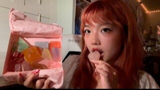 asmr 2 minute edible crystal candy (kohakutou + mouth / eating sounds) by pinkmatter asmr