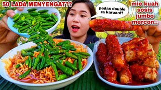 PEDAS KLENGER⁉️ MAKAN MIE KUAH CABE RAWIT MENTAH SOSIS JUMBO MUKBANG