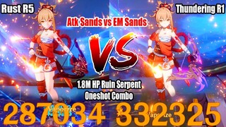 Yoimiya Thundering R1 vs Rust R5 | Atk vs EM Sands Comparison - 1.8M HP Boss 12-3 Showdown