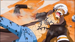 Doflamingo cuts off Law's spicy wings, Luffy defeats Doflamingo's clone