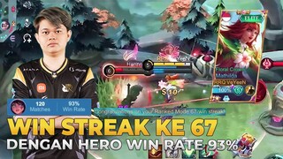 DAPAT RANKED WINSTREAK KE 67 DENGAN HERO WIN RATE 93% - MLBB
