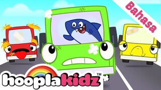 HooplaKidz Bahasa | 5 Little Buses | 5 Bus Kecil | Lagu Anak Anak