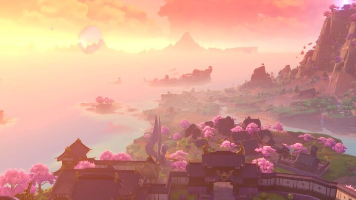 [Genshin Impact] Four scenes show you the most beautiful sunset in Inatsu Castle