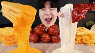 ASMR MUKBANG 양념 치킨먹방! & 치즈 퐁듀 & 해쉬브라운 FRIED CHICKEN & STRETCHY CHEESE & HASH BROWNS EATING SOUND! Gà