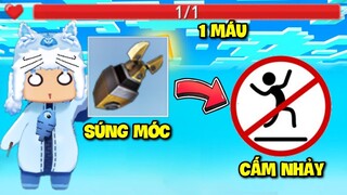 THỬ THÁCH 1 MÁU SÚNG MÓC CẤM NHẢY SIÊU KHÓ KHIẾN MEOWPEO PHẢI CHỊU THUA TRONG MINI WORLD MINI GAME