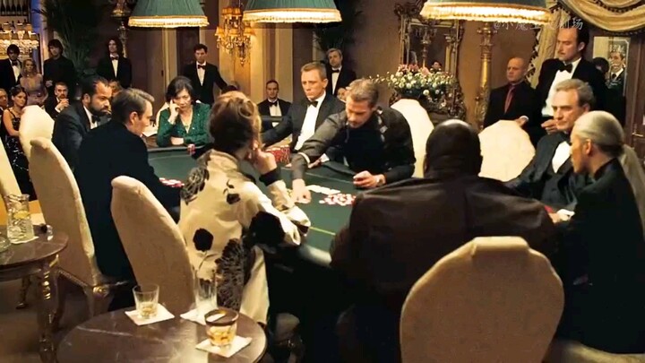 A few people sit together playing poker, and in the end, Bond wins first place with his masterful ga