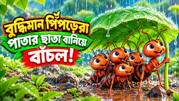 বুদ্ধিমান পিঁপড়েরা পাতার ছাতা বানিয়ে বাঁচল| Bangla Cartoon video KidsCartoon