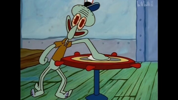Squidward clicks on the table for one minute
