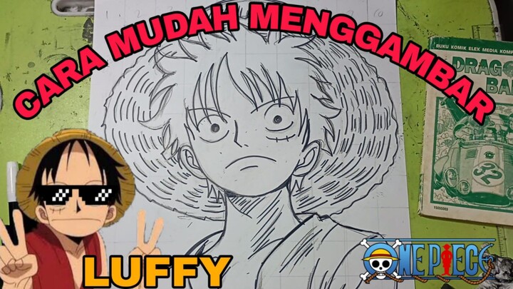 cara mudah menggambar anime one piece, Luffy