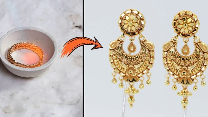 Recreate a pair of earrings from a tiny gold ring! 24K gold, entirely handmade.