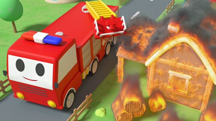Children's animation: The house is on fire, and the fire trucks are on fire!