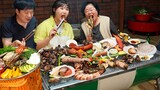 시댁에서 비오는날 🍖숯불바베큐 먹방 통삼겹, 통목살, 가리비, 소세지, 모듬야채 다 구워버려~😋 Korean BBQ MUKBANG~