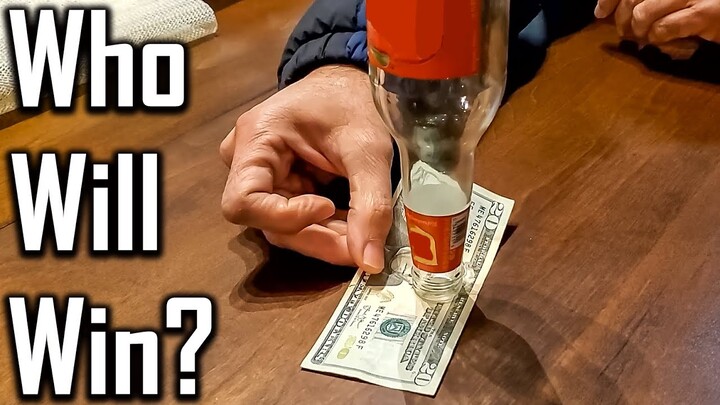 Winner Keeps The Money | Remove Bill From Under The Bottle Challenge | Dad Outsmarts Us