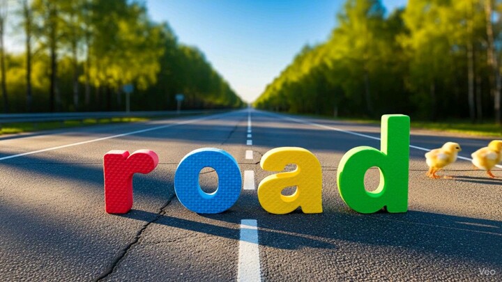 Help the Chicks cross the road by spelling the word ROAD (Veo)
