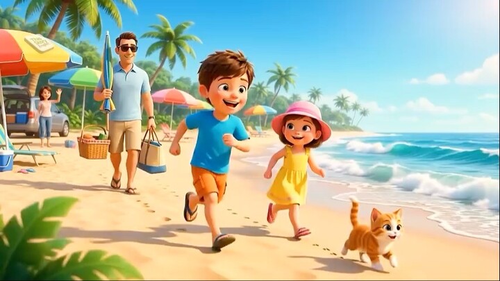 ️ A Day at the Beach Easy English for Kids -kids fun world(480p)