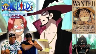 SHANKS MEETS HAWK-EYE MIHAWK!! first time watching one piece episode 45-46-47-48