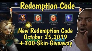 Redemption Code in Mobile Legends | October 25,2019 + 300 Skin Giveaway