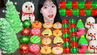 ASMR MUKBANG| 크리스마스 디저트 초콜릿 아이스크림 마카롱 젤리 먹방 & 레시피 DESSERT ICE CREAM MACARONS EATING