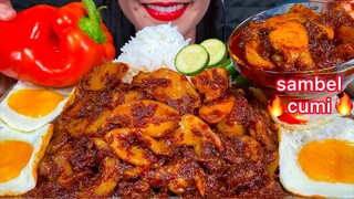 MAKAN SAMBEL BABY CUMI NASI TELUR *SPICY SQUID EGG RICE ASMR MASSIVE Eating Sounds