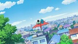 Nobita terbang ke langit dengan pesawat kertas dan merasakan parasut buatannya~