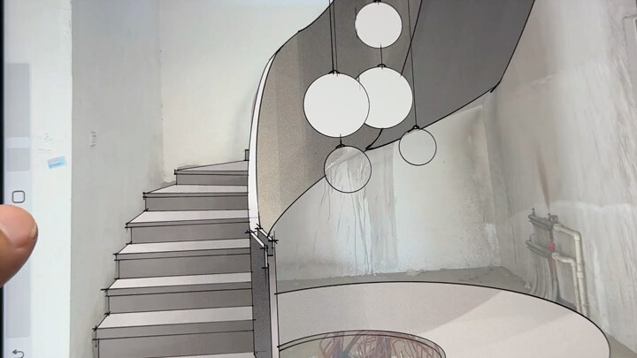 iPad Hand-drawn Stairwell Design Rendering
