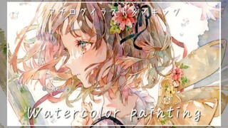 【線画→完成】アナログイラストメイキング｜Watercolor painting｜透明水彩｜機械仕掛けの羽根と少女