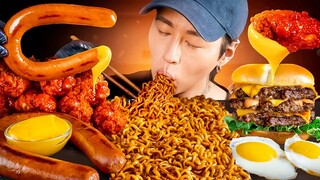 ASMR MUKBANG | Fried Chicken, Black Bean Fire Noodles, Triple Cheeseburger, Sausage |