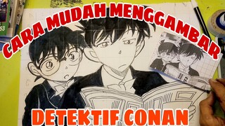 cara mudah menggambar anime detektif Conan, Shinichi Kudo