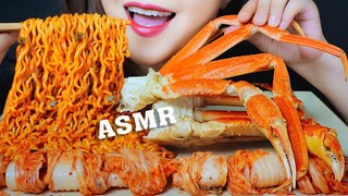 ASMR CURRY SAMYANG FIRE NOODLES WITH SNOW CRAB AND KIMCHI EATING SOUNDS | LINH-ASMR 먹방