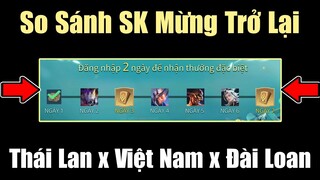 Khám Phá SK Mừng Trở Lại FREE Skin SS của 3 Sever Thái Lan Đài Loan Việt Nam Server nào xịn sò nhất