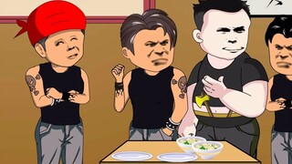 Terkejut Menaklukkan pria agresif dengan makanan lezat.