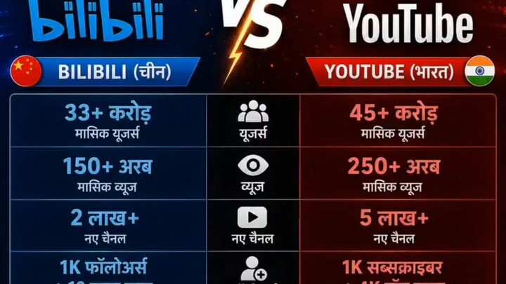 Bilibili vs YouTube: The Ultimate Comparison Bilibili #YouTube #HindiFacts #Viral#short