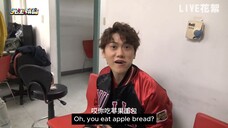 Yuchen eats apple bread with people