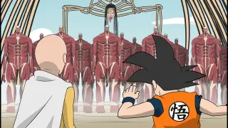 Goku Saitama and Luffy Vs Attack on Titan