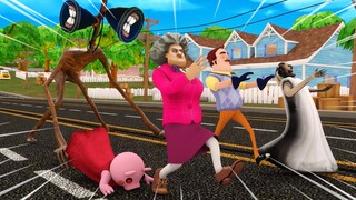 Scary Teacher 3D Animation -  Miss T vs Granny Knock Down Siren Head -  Funny Animation