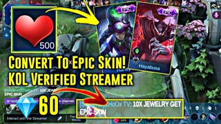 How to Convert The Hearts Into Epic skin - By Watching KOL Verified Streamer - Convert into Skins ML