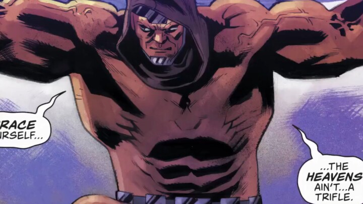 Superman memikul Bumi untuk Atlas, nyaris terhancurkan oleh beban itu, sementara sang penjahat justr