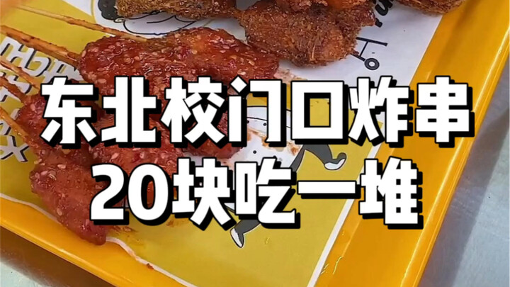 东北老嫂子炸串，20块吃一大盘子，太幸福了吧！