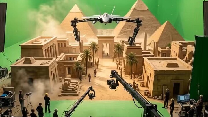 Jets fly over the pyramids Hollywood vfx scen