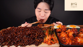 Mukbang mì tương đen Hàn với bạch tuộc siêu cay phần 1 #anngon