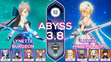 C2 Hydro Traveler Hyperbloom & C6 Lynette Burgeon - Genshin Impact Spiral Abyss 3.8/4.0 Floor 12