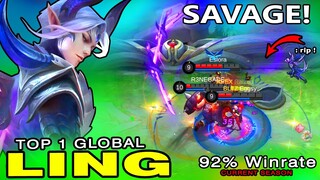 SAVAGE! Top1 Global Ling | 92% Winrate Current Season | Best Build & Gameplay ~ Mobile Legends