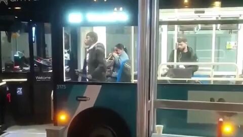 Fight breaks out inside a bus and the individuals are armed with huge knifes in front of freaked out